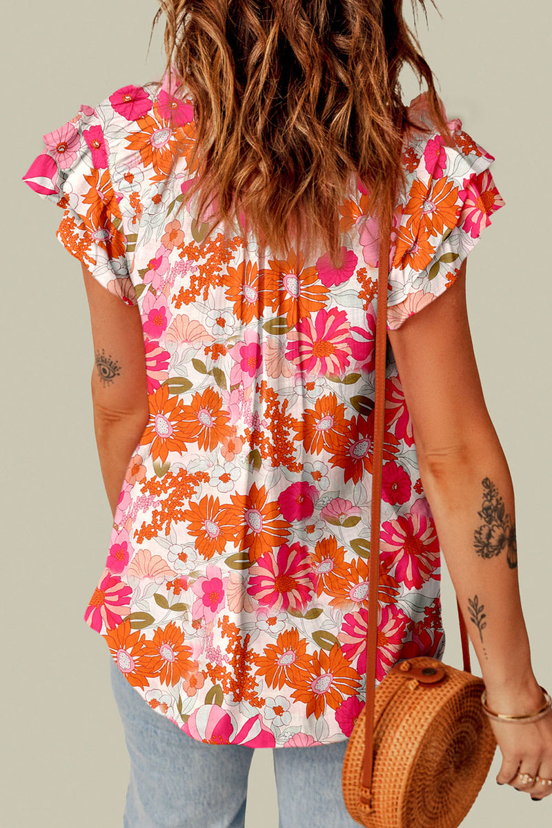 Lottie Floral Tie Neck Flutter Sleeve Blouse - Deal of the Day!