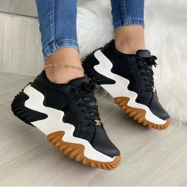 Lace-Up Faux Leather Platform Sneakers