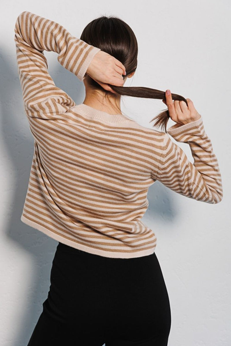 Morragen Striped Round Neck Long Sleeve Sweater