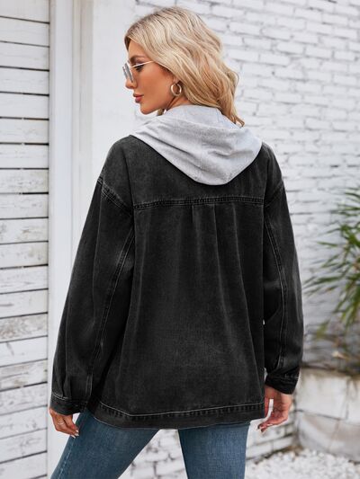 Penny Pocketed Button Up Detachable Hooded Denim Jacket