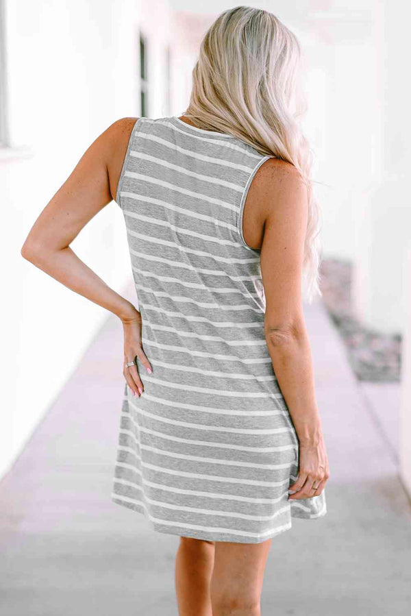 Destiny Striped Round Neck Sleeveless Mini Dress