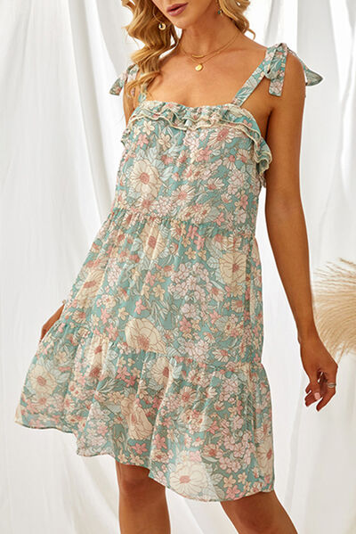Ashley Printed Ruffled Square Neck Mini Dress -- Deal of the day!