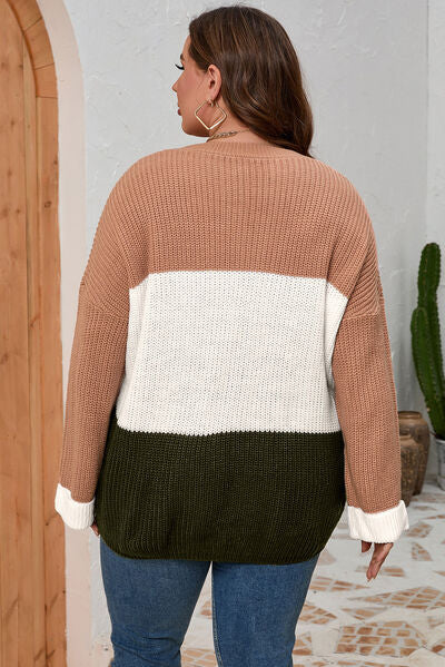 Nola Plus Size Color Block Round Neck Sweater