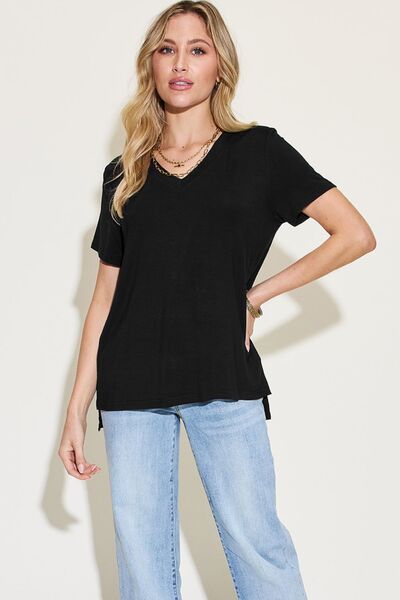 Olivia Basic Bae Full Size V-Neck High-Low T-Shirt -- Deal of the day!