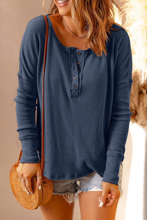 Iyla Waffle Knit Henley Long Sleeve Top - Deal of the Day!