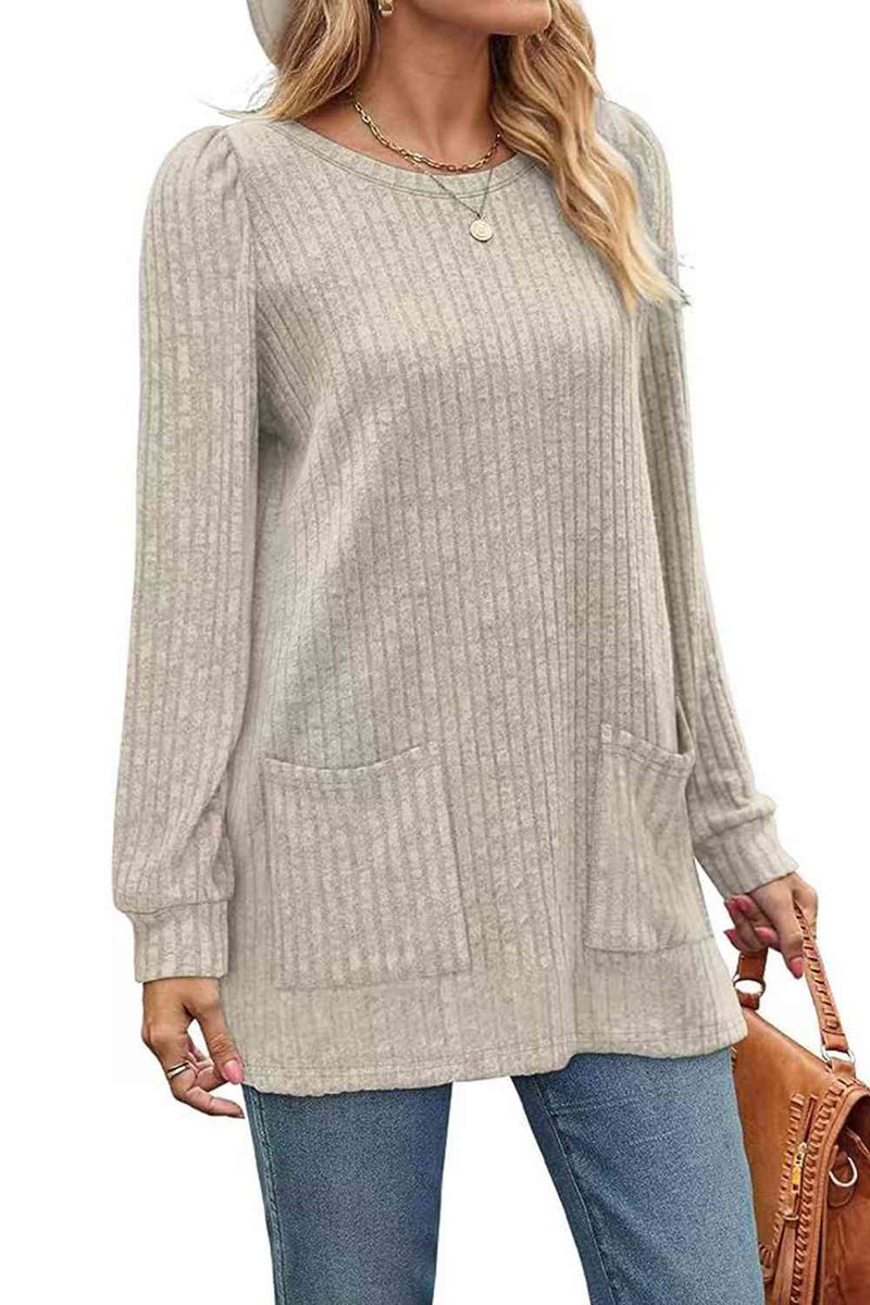 Noa Ribbed Round Neck Long Sleeve T-Shirt -- Deal of the day!