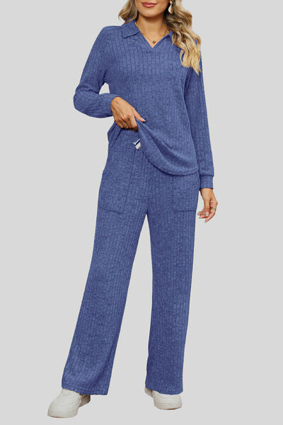 Eileen Ribbed Long Sleeve Top and Pocketed Pants Set -- Deal of the day!
