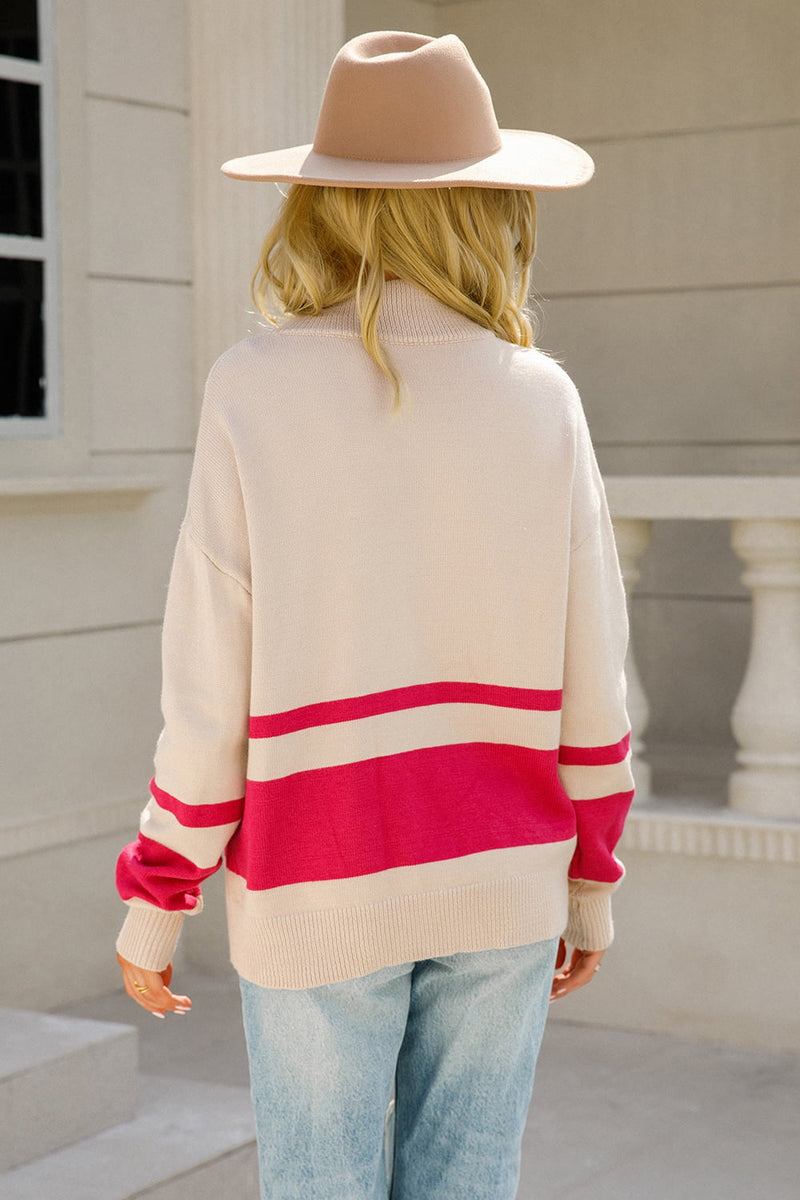 Libby Two-Tone Long Sleeve Zip-Up Knit Top
