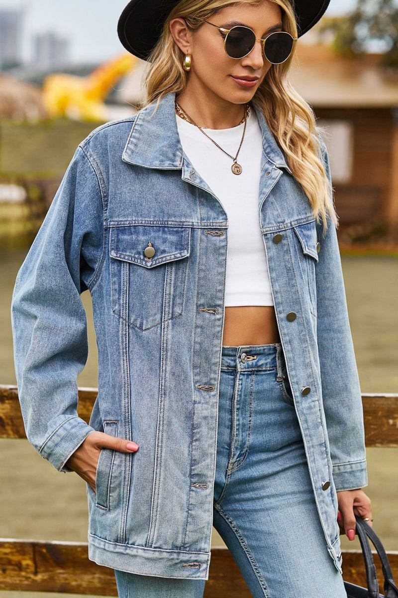Farin Buttoned Collared Neck Denim Jacket with Pockets