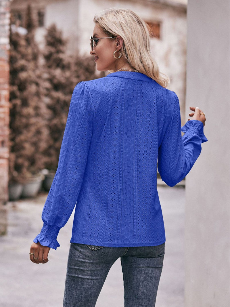 Alita Eyelet Notched Neck Flounce Sleeve Blouse- Deal of the Day!