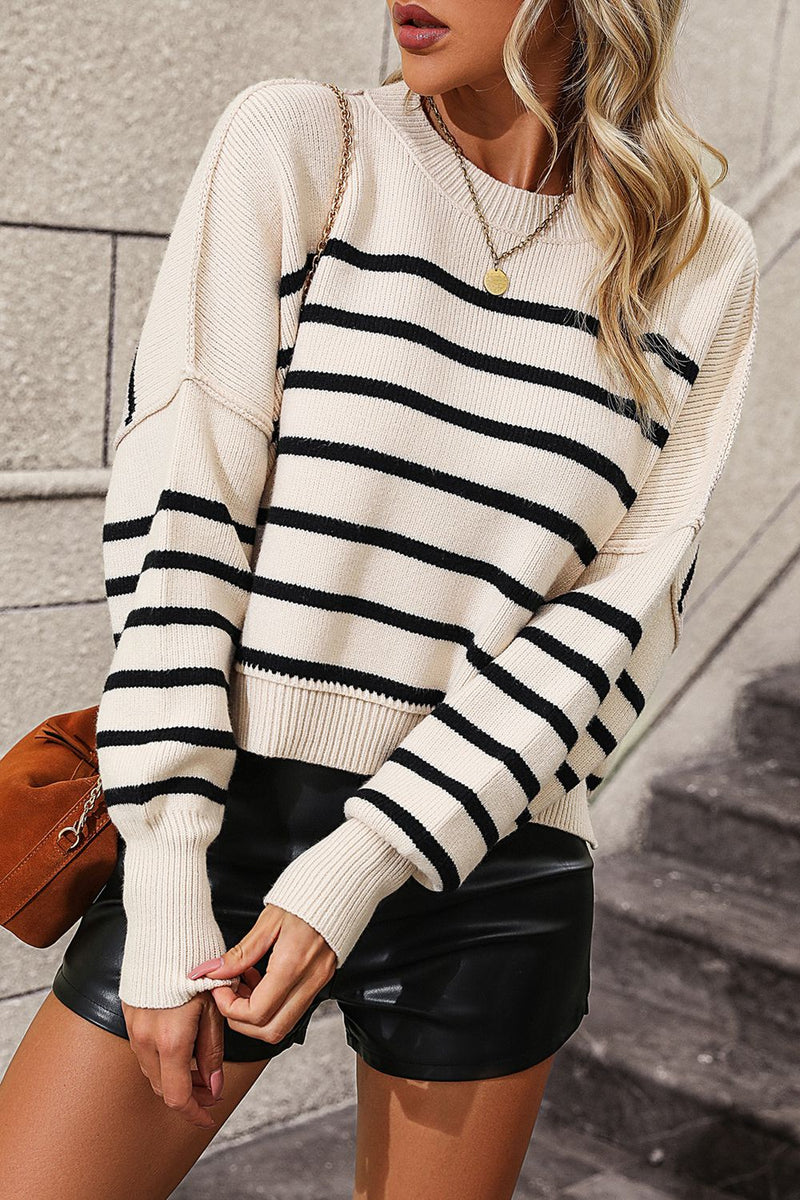 Hadley Striped Dropped Shoulder Round Neck Pullover Sweater