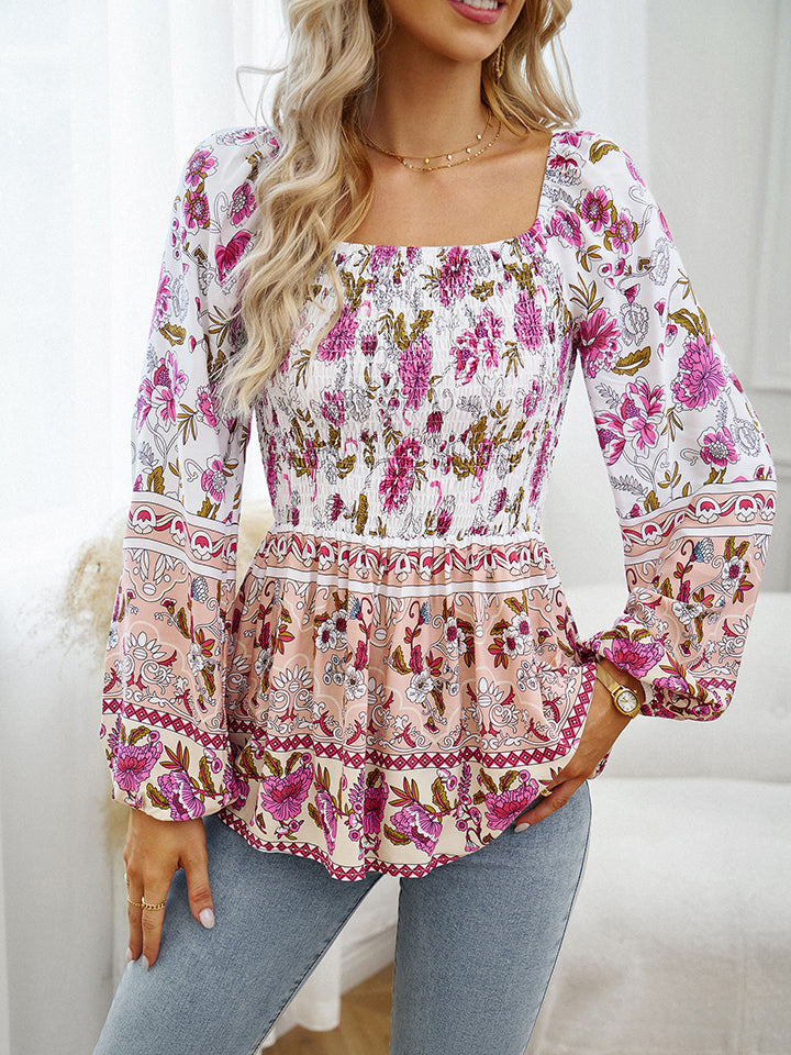 Claire Square Neck Printed Blouse