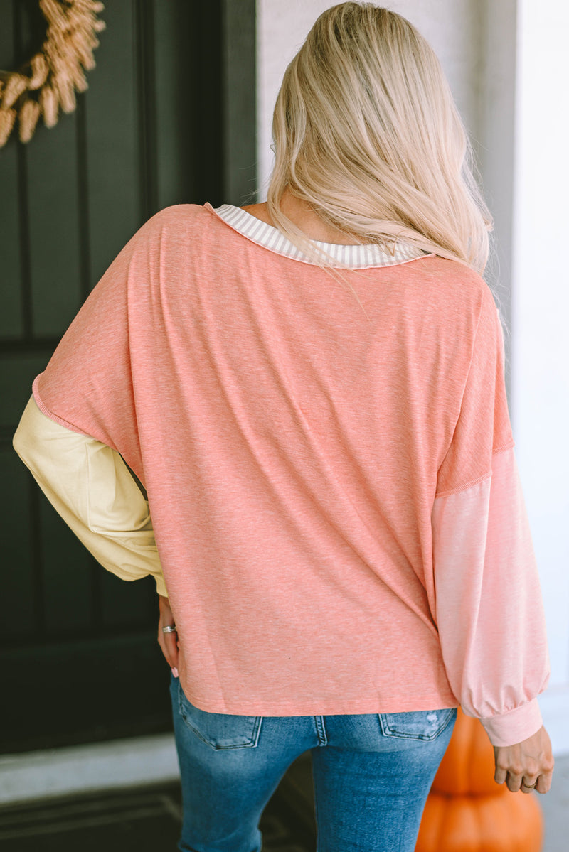 Rosalie Color Block V-Neck Dropped Shoulder Sweatshirt with Pocket