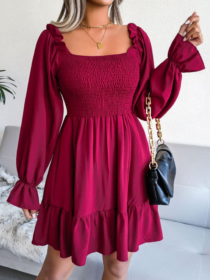 Vicky Smocked Flounce Sleeve Square Neck Dress -- Deal of the day!