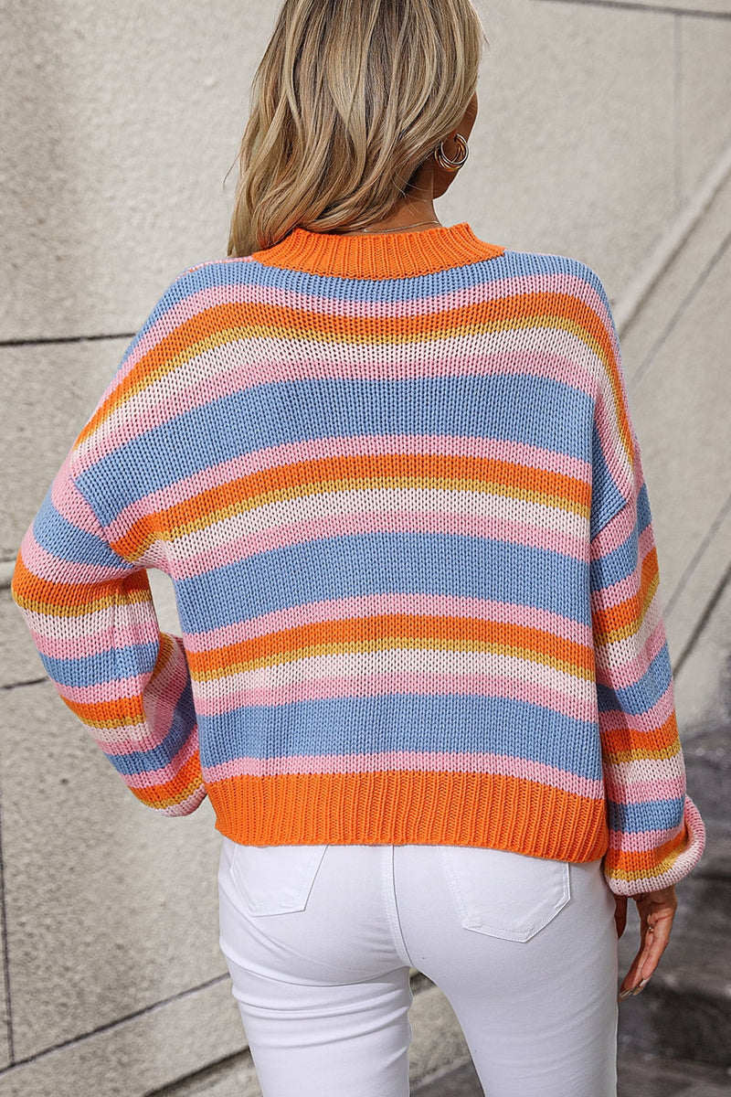 Ophira Striped Round Neck Dropped Shoulder Sweater
