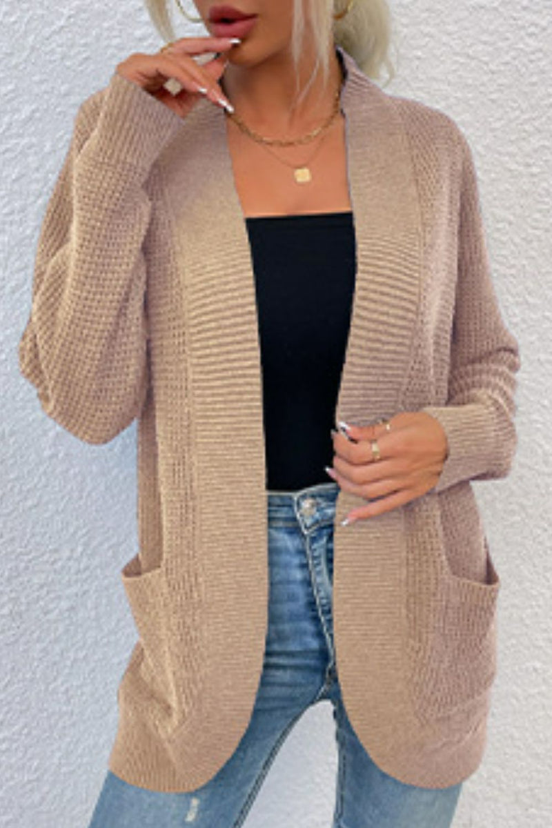 Erin Open Front Rib-Knit Cardigan with Pockets