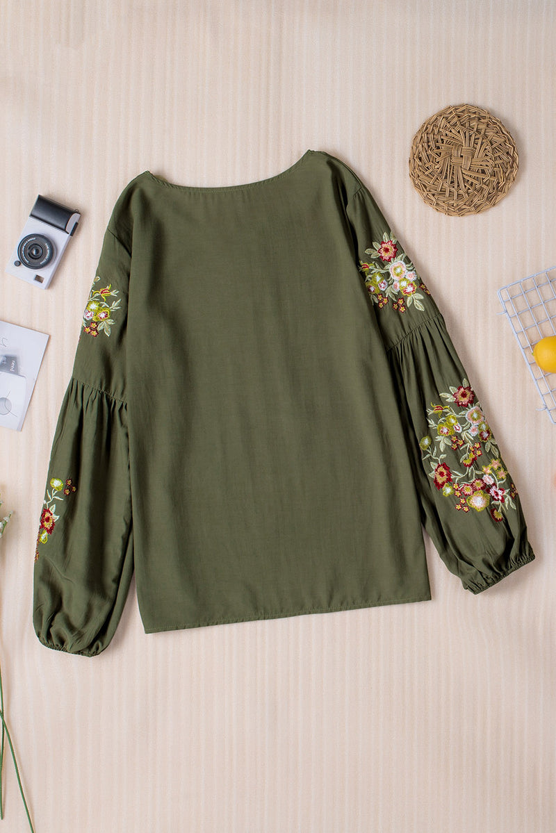 Barry Embroidered Round Neck Balloon Sleeve T-Shirt