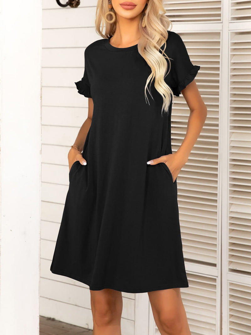 Hailey Round Neck Flounce Sleeve Dress with Pockets -- Deal of the day!