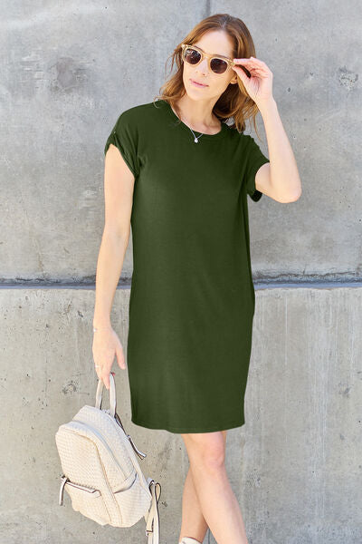 Bonnie Basic Bae Full Size Round Neck Short Sleeve Dress with Pockets