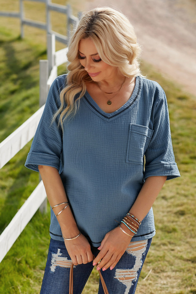 Maura Textured V-Neck Half Sleeve Blouse- Deal of the Day!