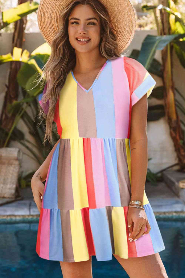 Darcie Striped V-Neck Short Sleeve Dress -- Deal of the day!