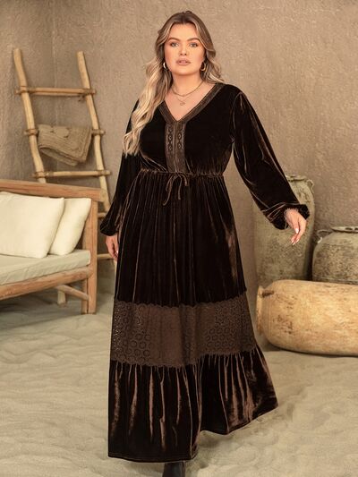 Chris Plus Size V-Neck Balloon Sleeve Maxi Dress