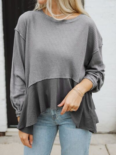 Carter Waffle-Knit Round Neck Dropped Shoulder T-Shirt - Deal of the day!
