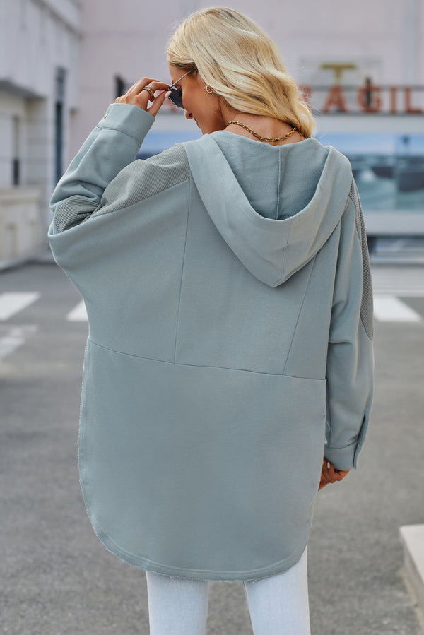 Levy Long Sleeve Buttoned Hoodie with Pockets