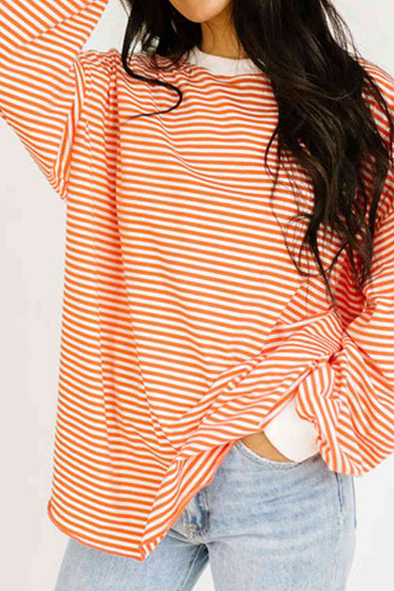 Starla Striped Round Neck Long Sleeve Sweatshirt