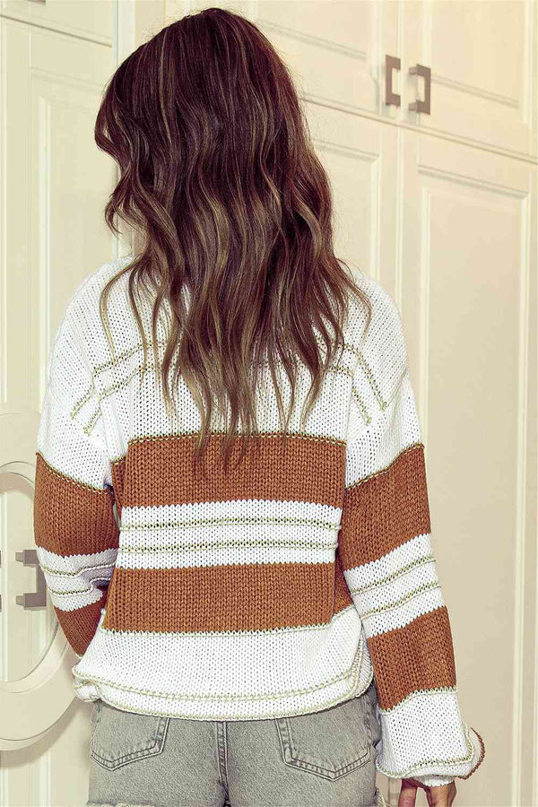 Eloise Striped Drop Shoulder Lantern Sleeve Sweater