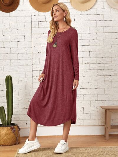 Vanna Pocketed Round Neck Long Sleeve Tee Dress - Deal of the Day!