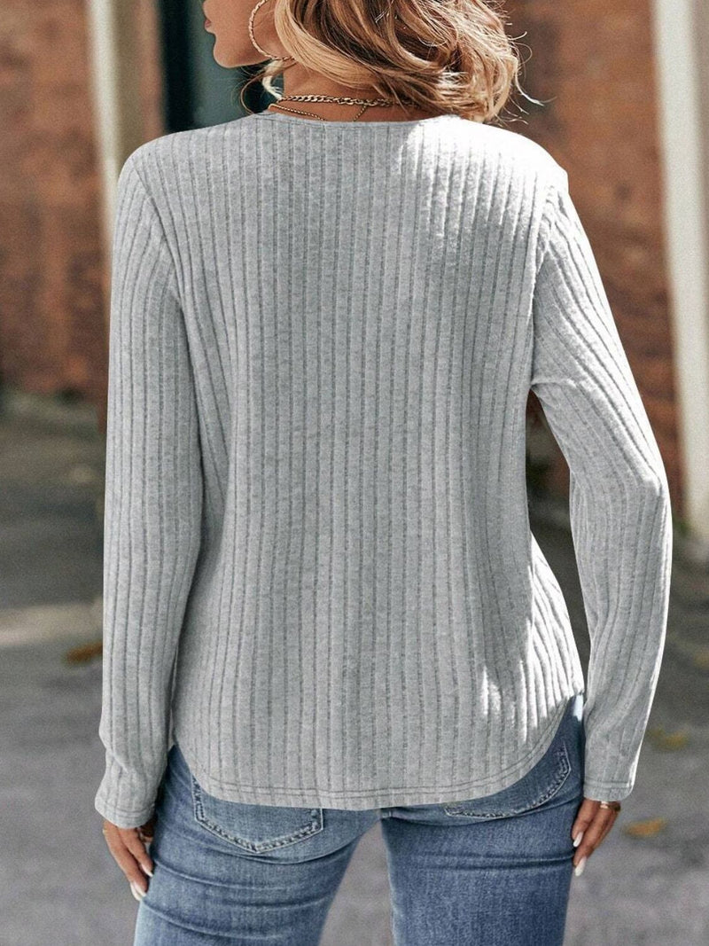 Izzy Round Neck Ribbed Long Sleeve T-Shirt- Deal of the Day!