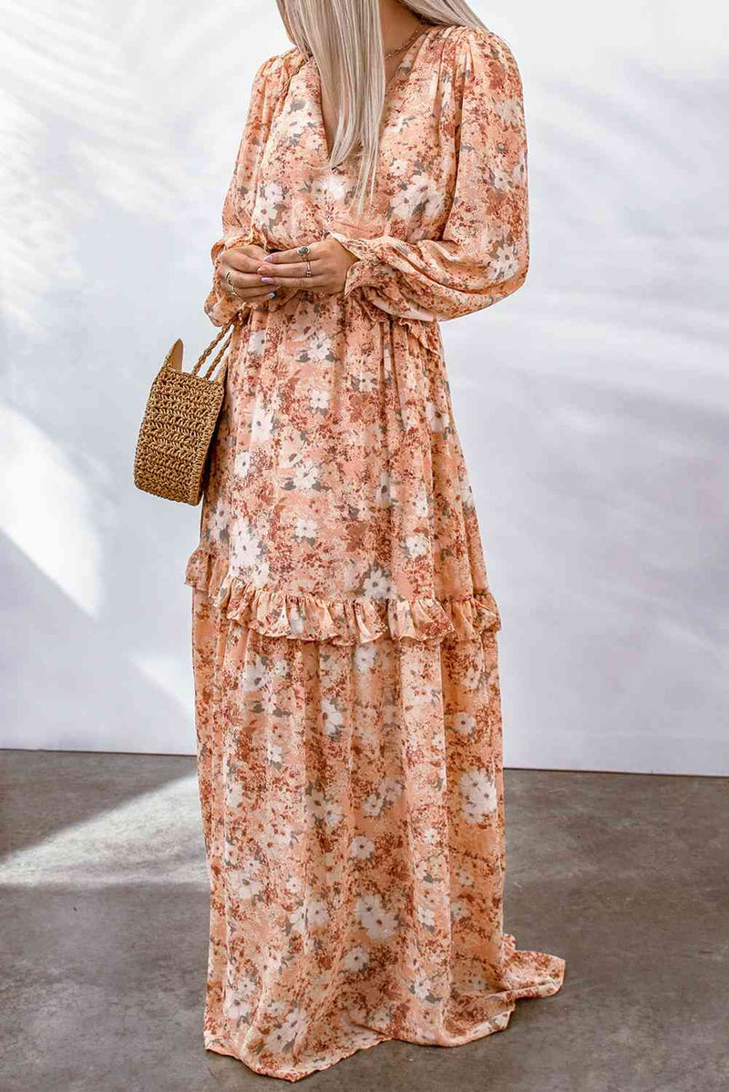 Cory Floral Cutout Frill Trim Flounce Sleeve Dress