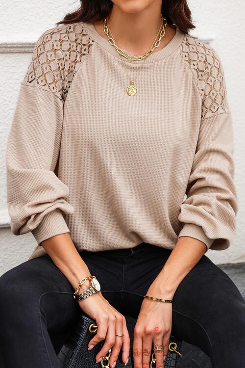 Brooke Round Neck Cutout Designed Lantern Sleeve Top -- Deal of the Day1