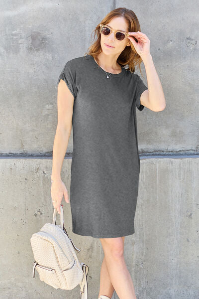 Bonnie Basic Bae Full Size Round Neck Short Sleeve Dress with Pockets