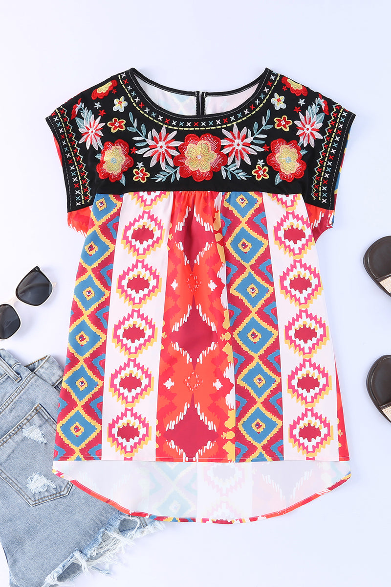 Josie Embroidered Round Neck Short Sleeve Top - Deal of the Day!