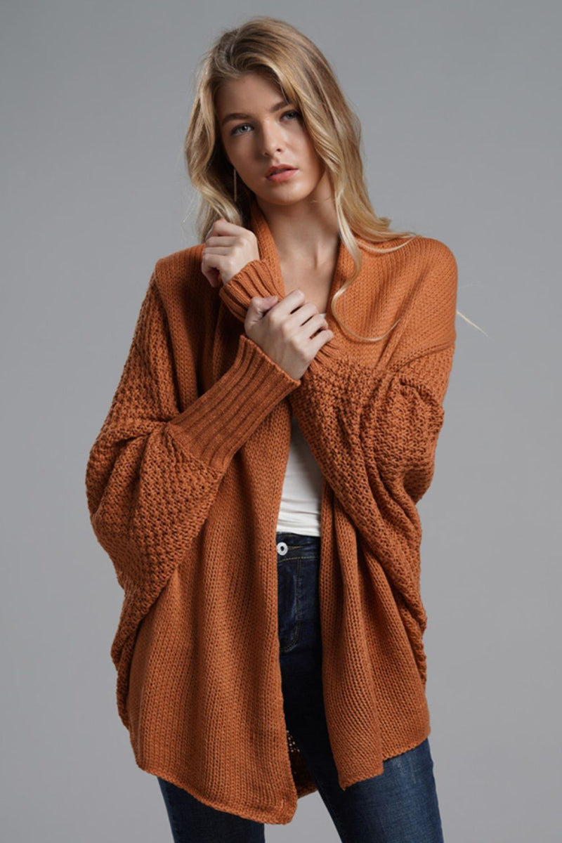 Pearl Dolman Sleeve Open Front Ribbed Trim Longline Cardigan - Deal of the day!
