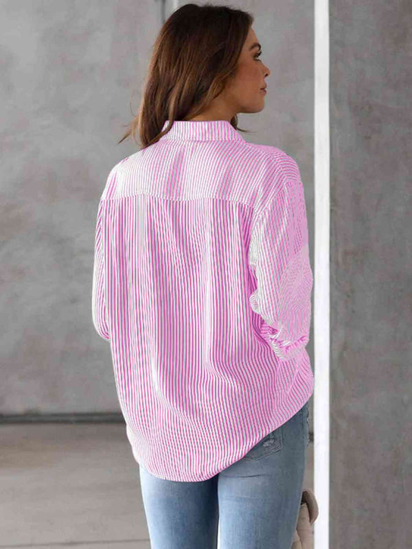 Jen Striped Collared Neck Shirt with Pocket - Deal of the Day!