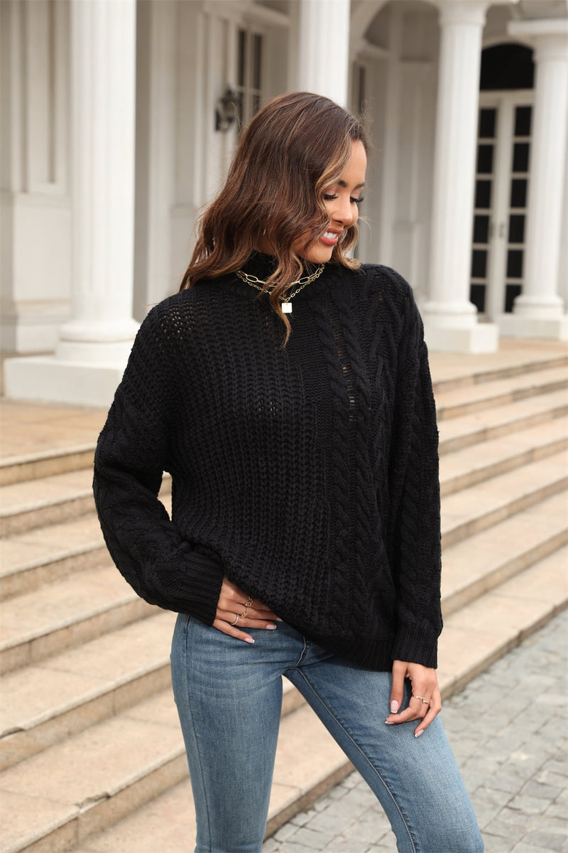 Salem cable-Knit Turtle Neck Long Sleeve Sweater