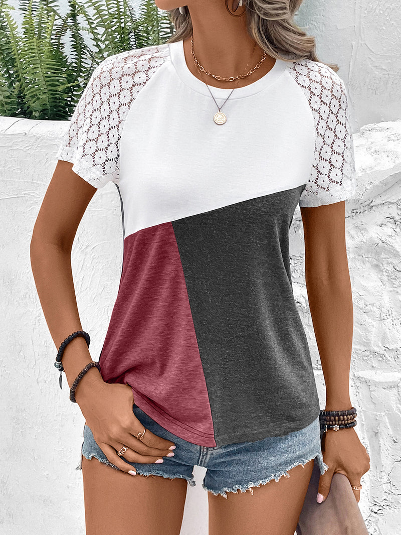 Brooke Color Block Raglan Sleeve Round Neck Tee- Deal of the Day!