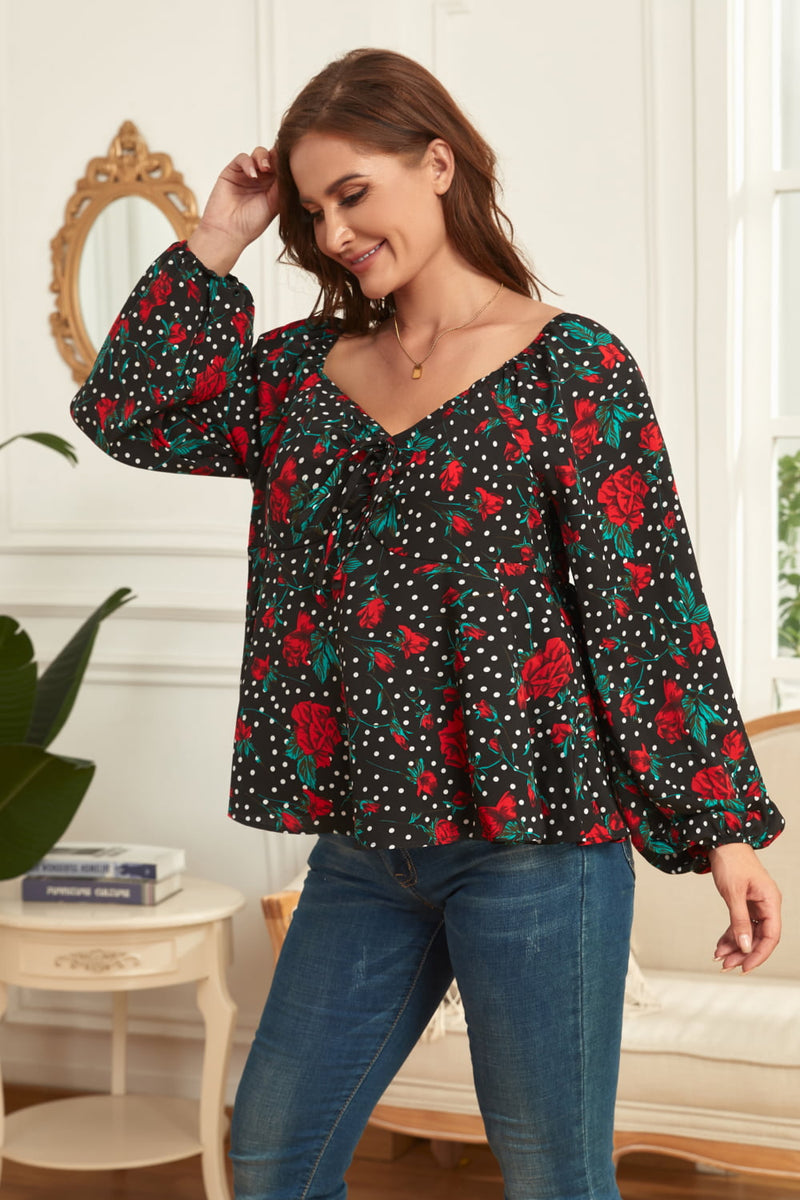 Mariam Plus Size Floral Balloon Sleeve Blouse