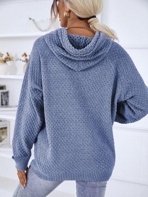 Samarah Texture Drawstring Long Sleeve Hooded Sweater