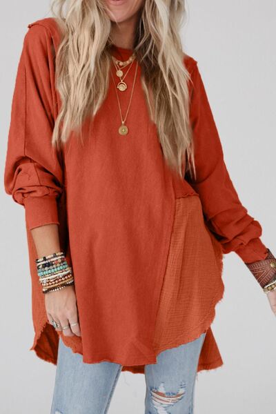 DOORBUSTER Cecilia Contrast Texture Round Neck Long Sleeve Blouse