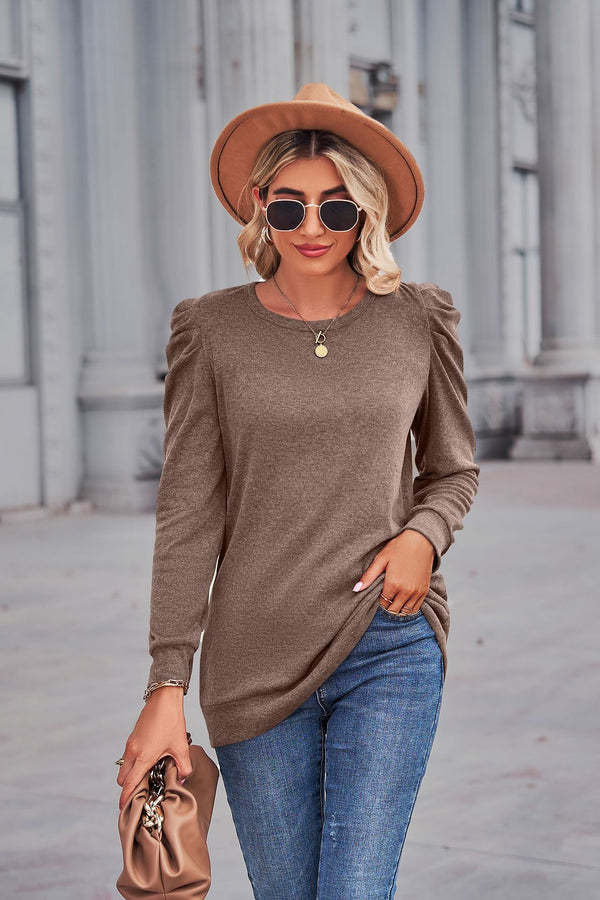 Jeanna Heathered Puff Sleeve Round Neck Tunic Top -- Deal of the day!