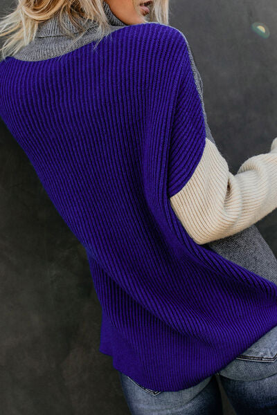 Quinn Color Block Cable-Knit Turtleneck Sweater