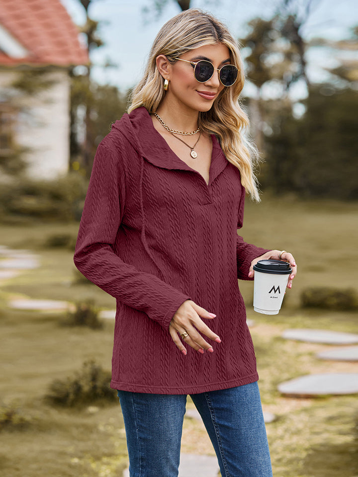 Kailey Cable-Knit Hooded Blouse