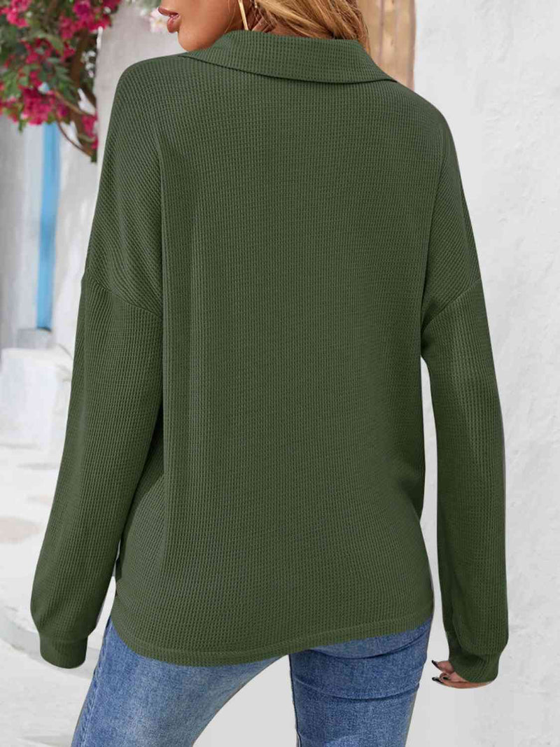 Siree Half Button Collared Neck Long Sleeve Top -- Deal of the day!