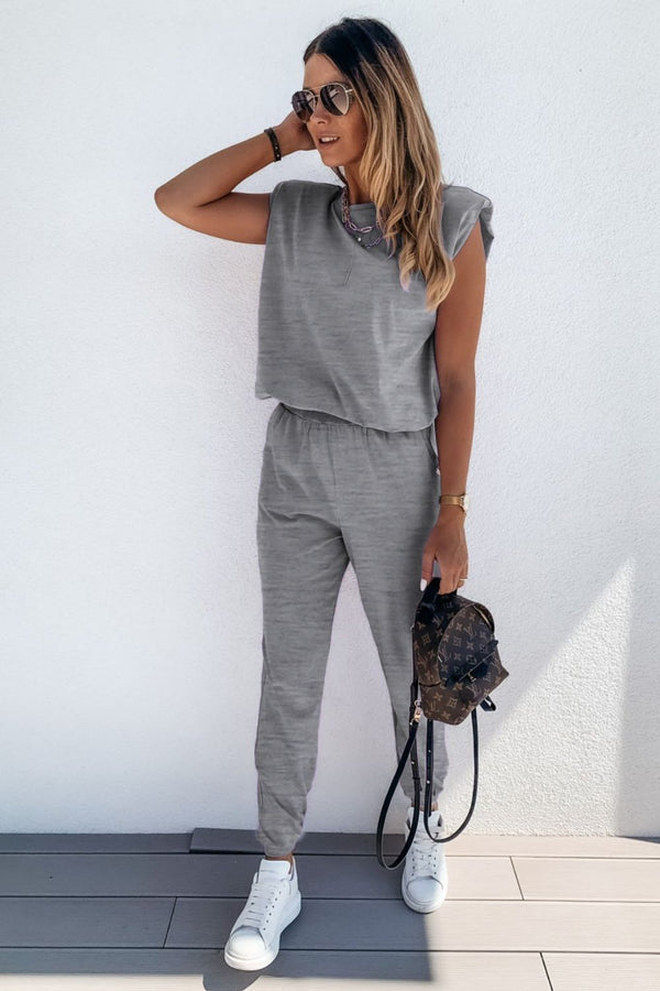 Blair Padded Shoulder Top and Joggers Lounge Set