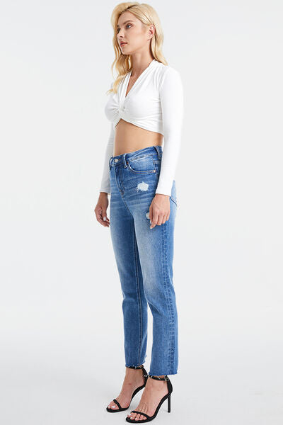 Boston Full Size High Waist Distressed Raw Hew Skinny Jeans