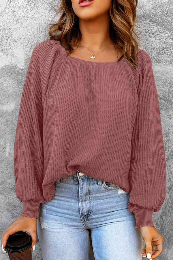Avia Square Neck Waffle-Knit Top